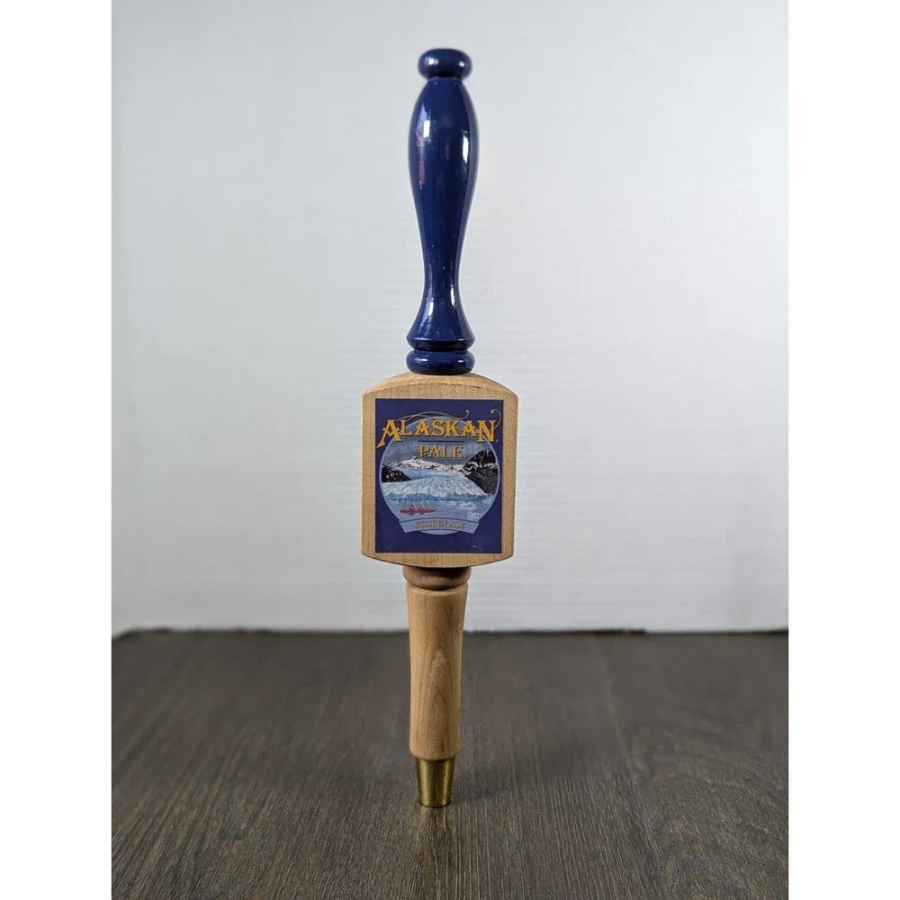 Alaskan Pale Ale Wooden Beer Tap Handle Three Sided Logo Brass Golden Ale